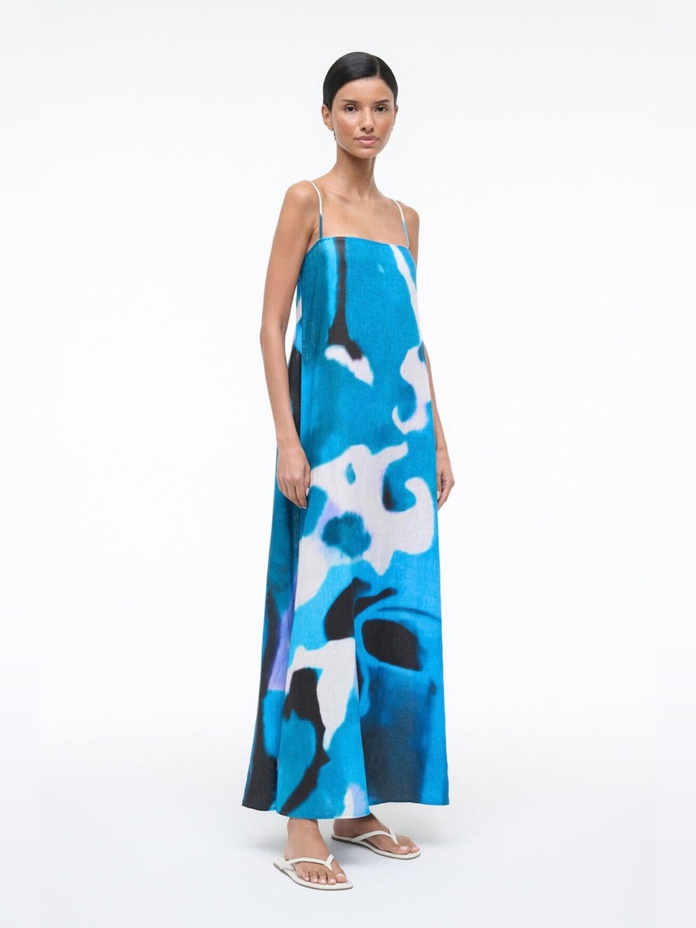 STAUD Laura Linen Dress Blue Haze - Picture 2 of 9